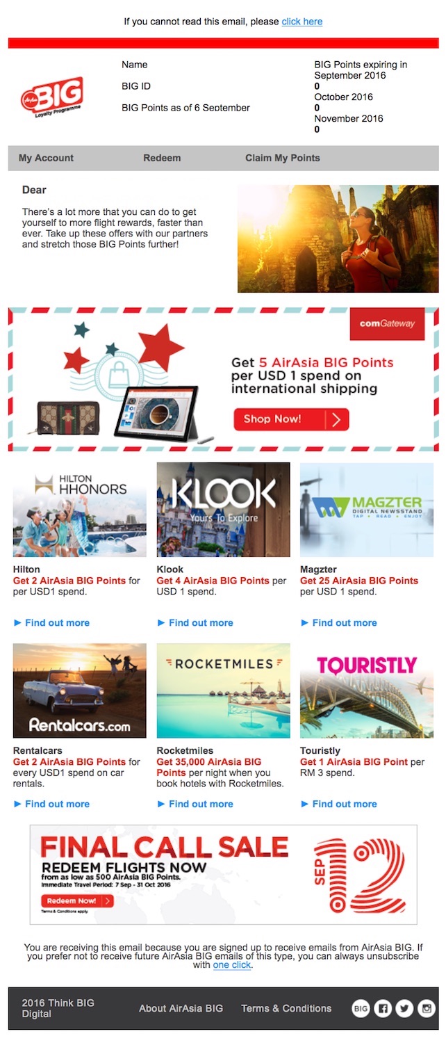 AirAsia Loyalty Email