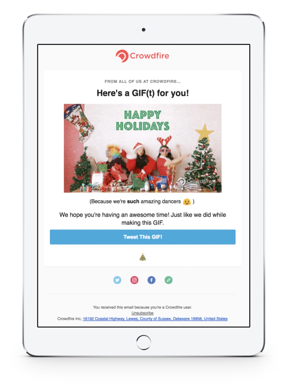 Crowdfire Holiday Email