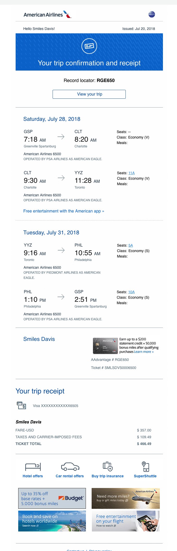 American Airlines email 