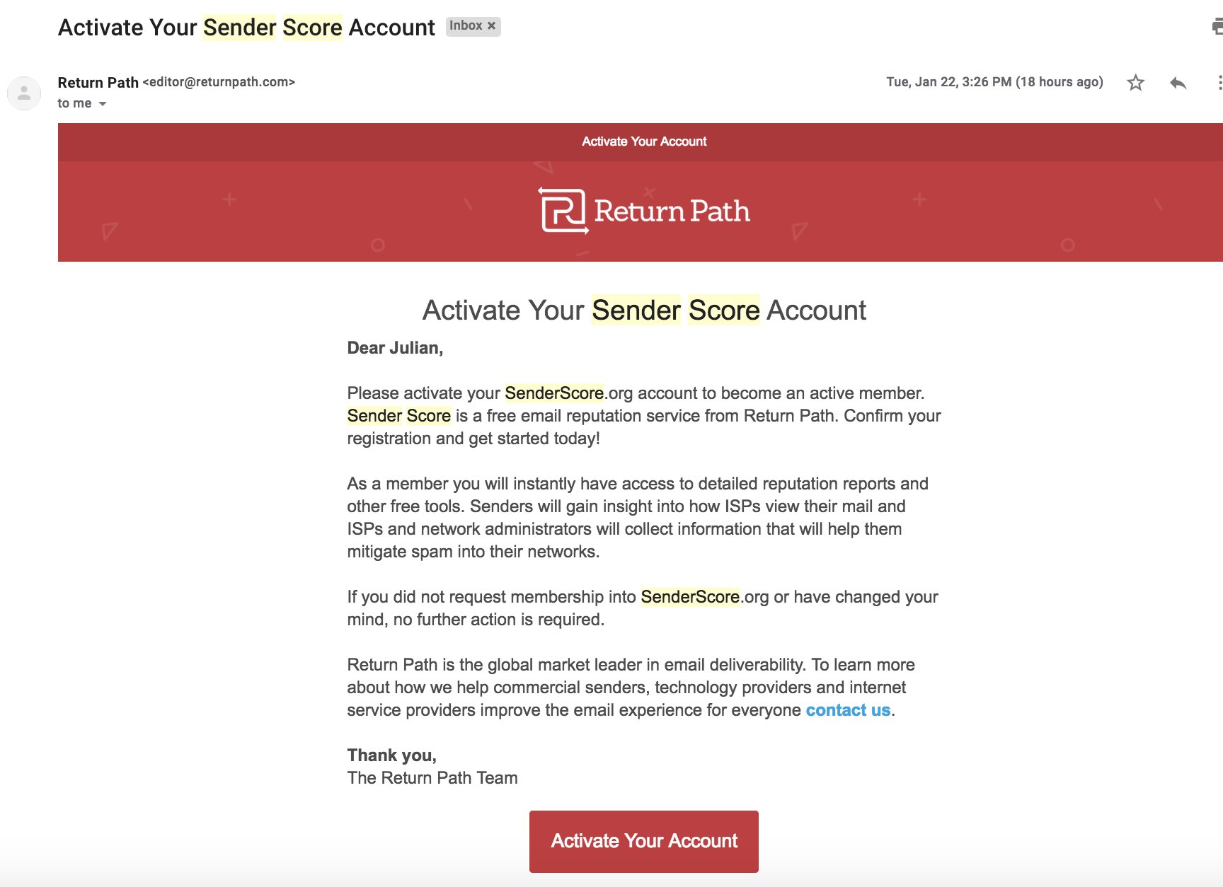 Activate your Sender Score