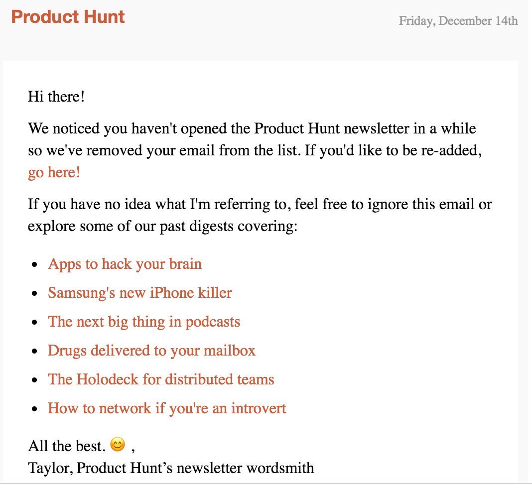 Product Hunt’s Unsubscribe email :(