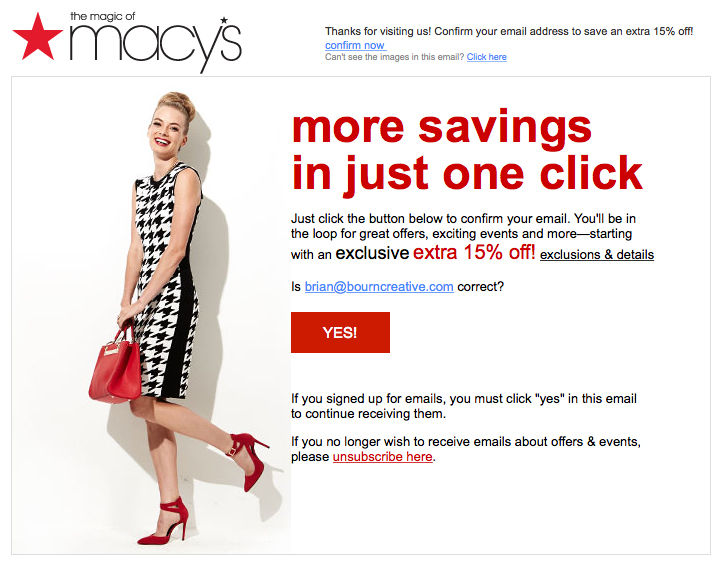 Macy's double opt-in email