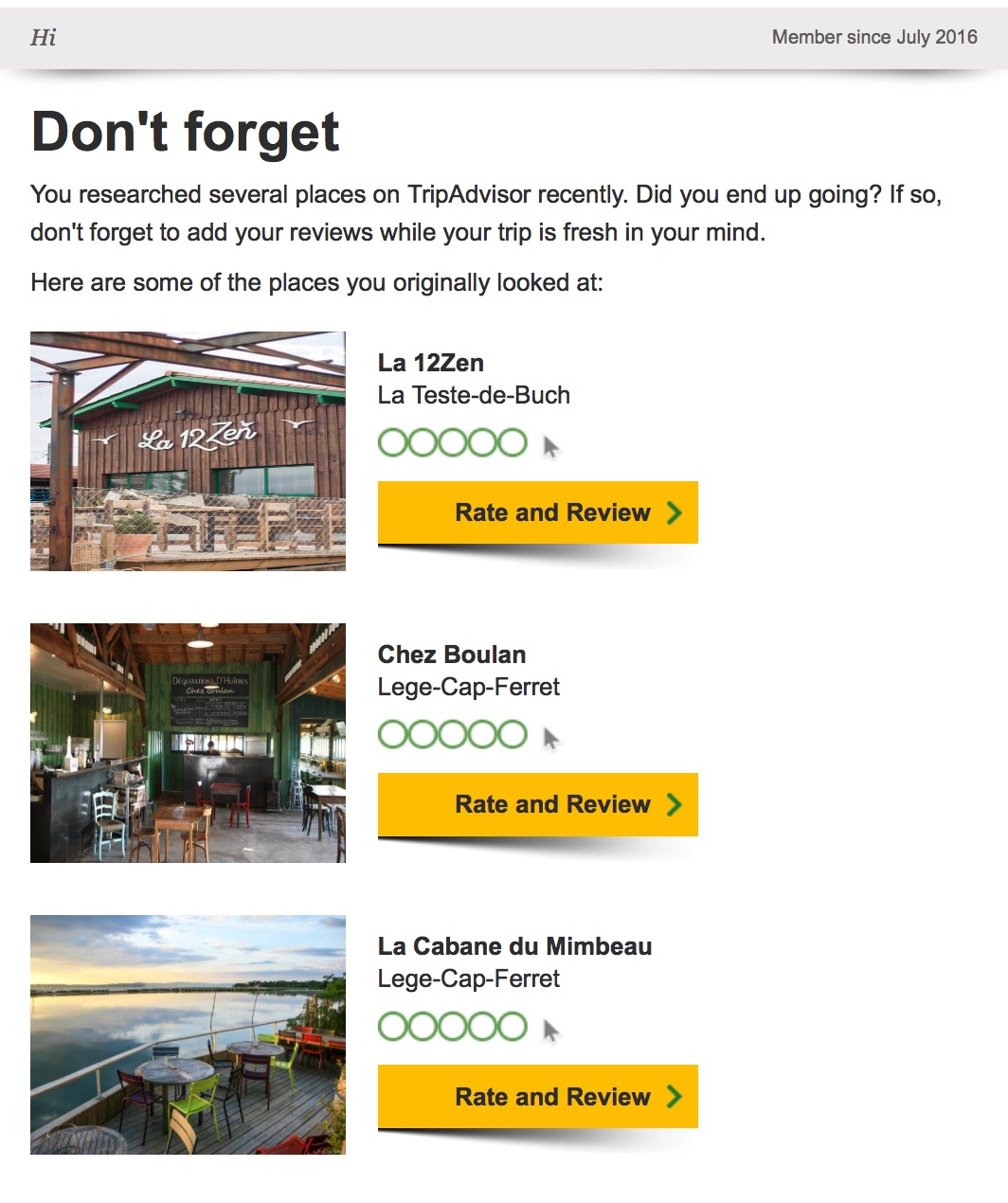 Re-engagement Email Example TripAdvisor