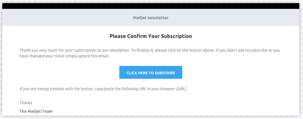 email confirmation mailjet widget