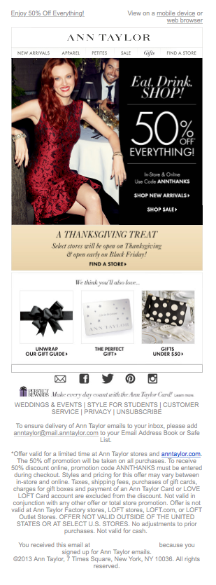 Ann Taylor thanksgiving email