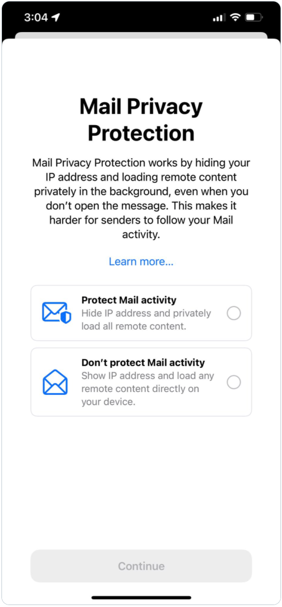 Apple's Mail Privacy Protection notification