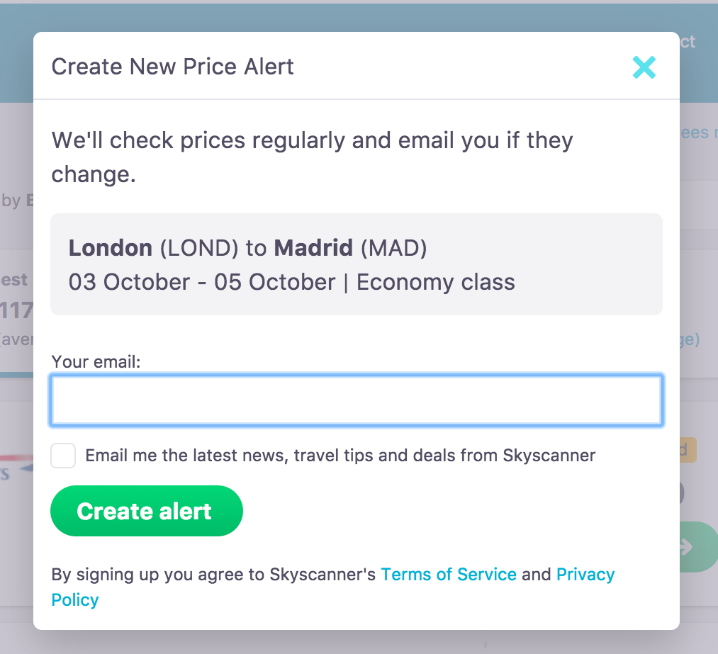 Skyscanner opt-in