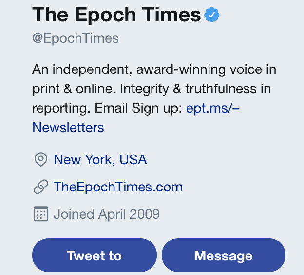 Epoch Times Sign Up Twitter Bio