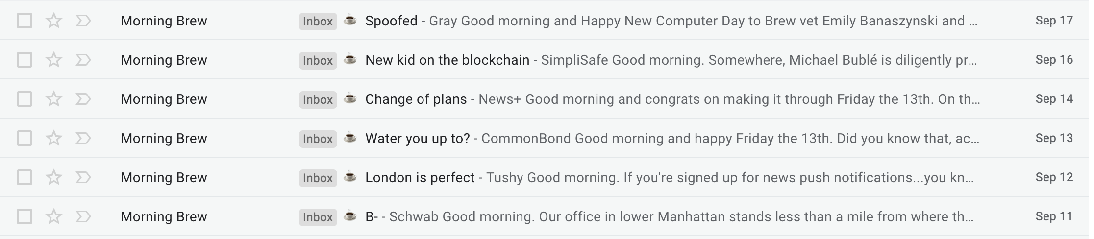 Morning Brew subject lines are consistent 