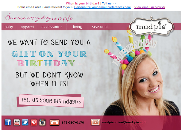 Mudpie Birthday email