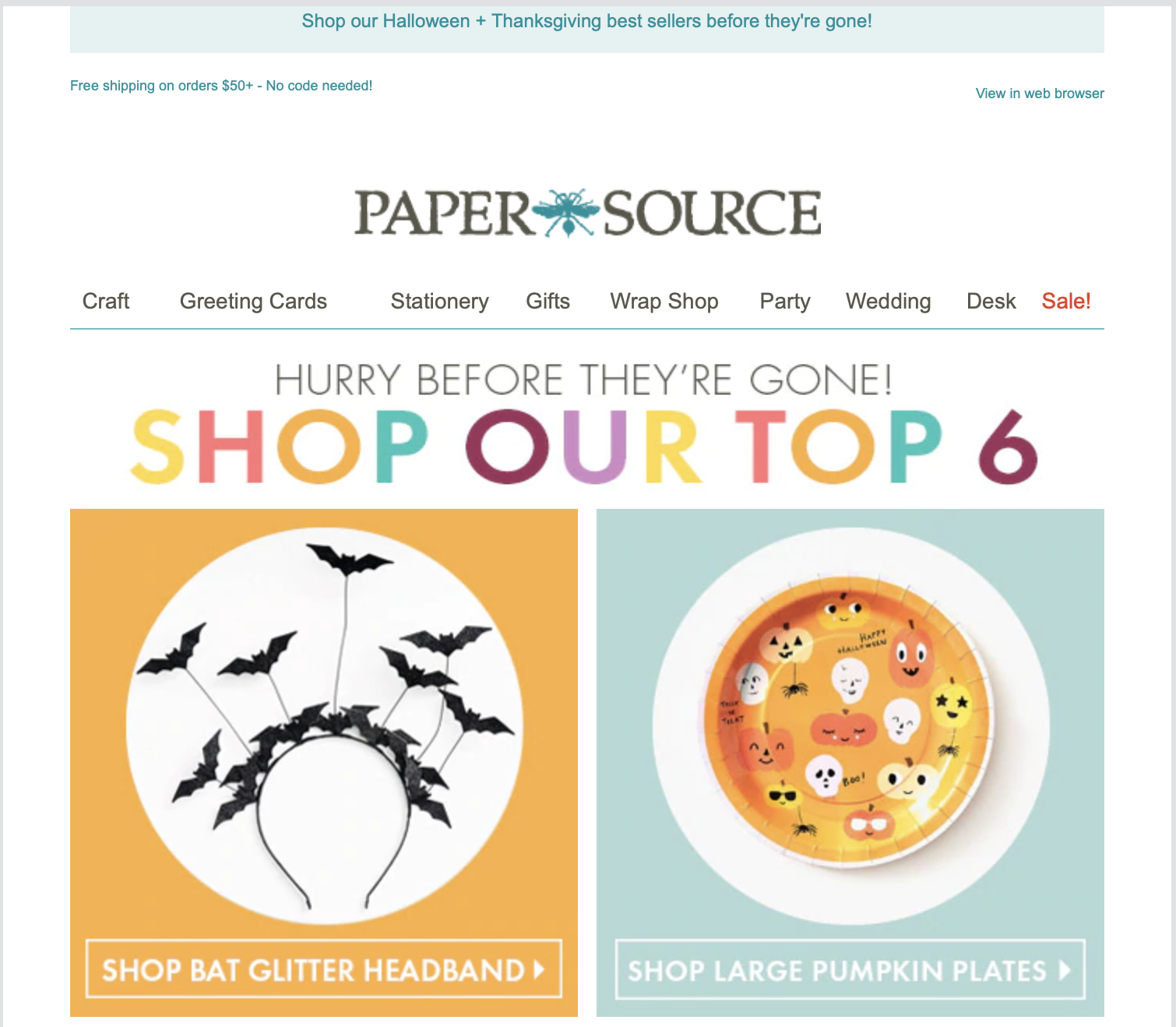 Promotional email from Paper Source
