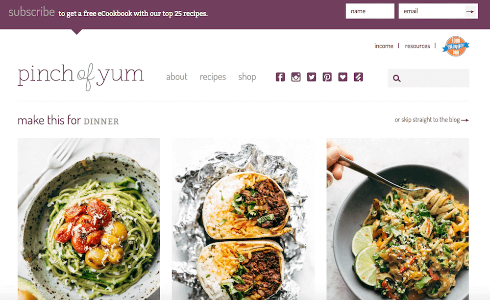 Pinch Of Yum offers subscribers a free eCookbook