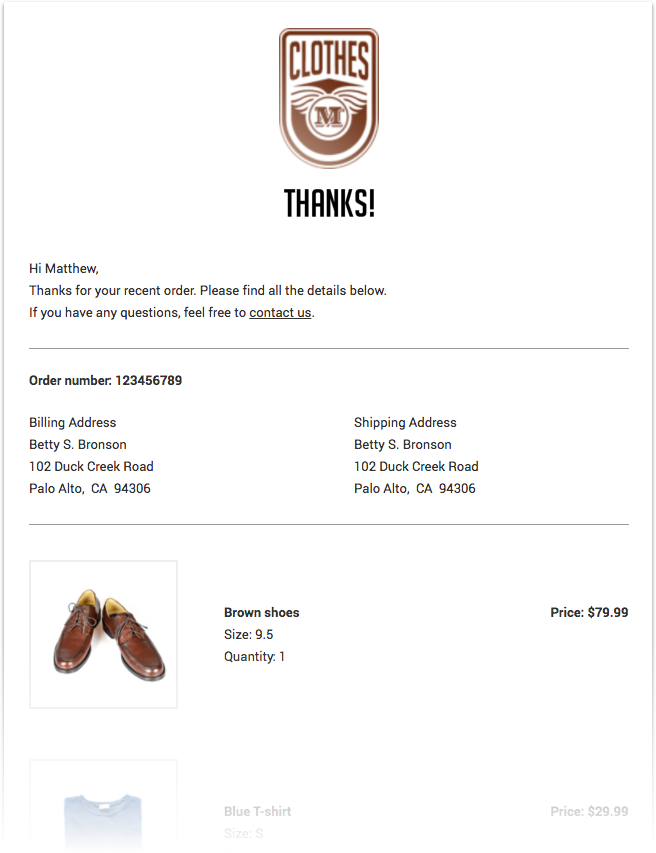 Preview of the receipt email template