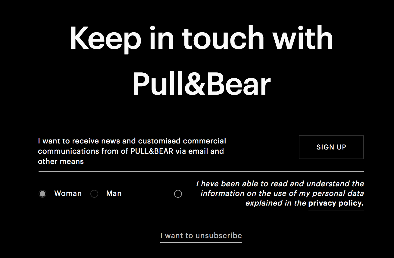 Pull&Bear Sign Up Form