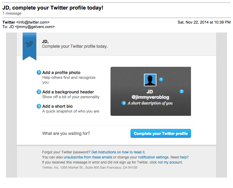 Twitter Complete Your Profile email