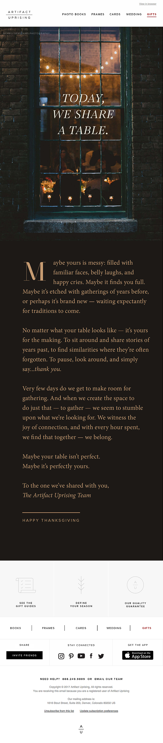 Artifact gratitude thanksgiving email